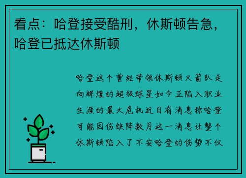 看点：哈登接受酷刑，休斯顿告急，哈登已抵达休斯顿