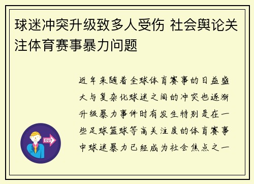 球迷冲突升级致多人受伤 社会舆论关注体育赛事暴力问题