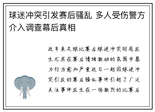 球迷冲突引发赛后骚乱 多人受伤警方介入调查幕后真相